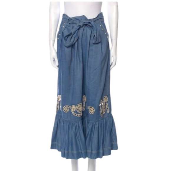 Carolina K Rosa Chambray Embroidered Midi Skirt Size S - Picture 4 of 14